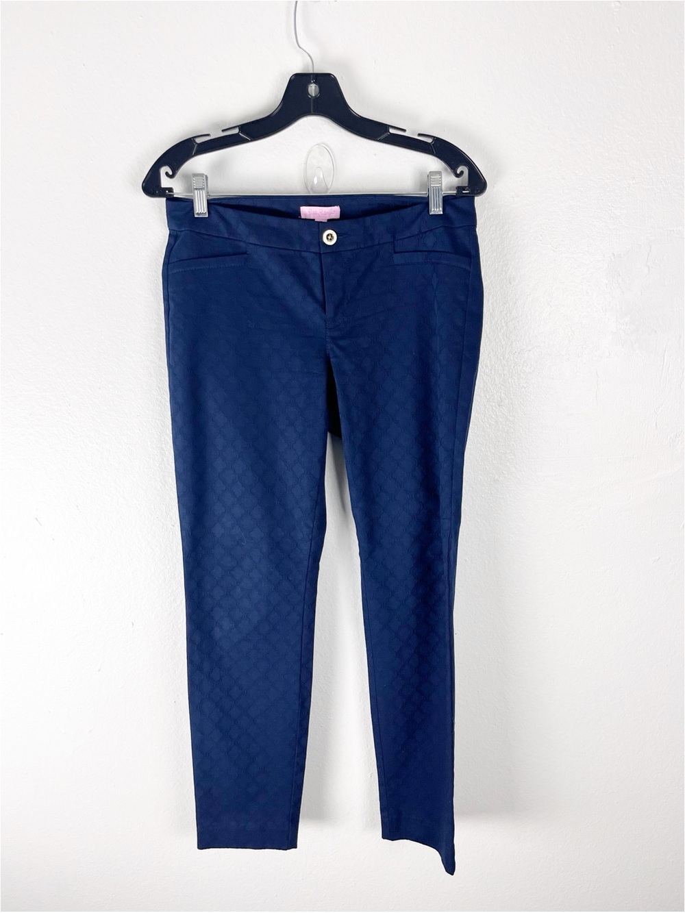 LILLY PULITZER Navy 29" Kelly Textured Ankle Length Skinny Pants 4 Preppy Boho